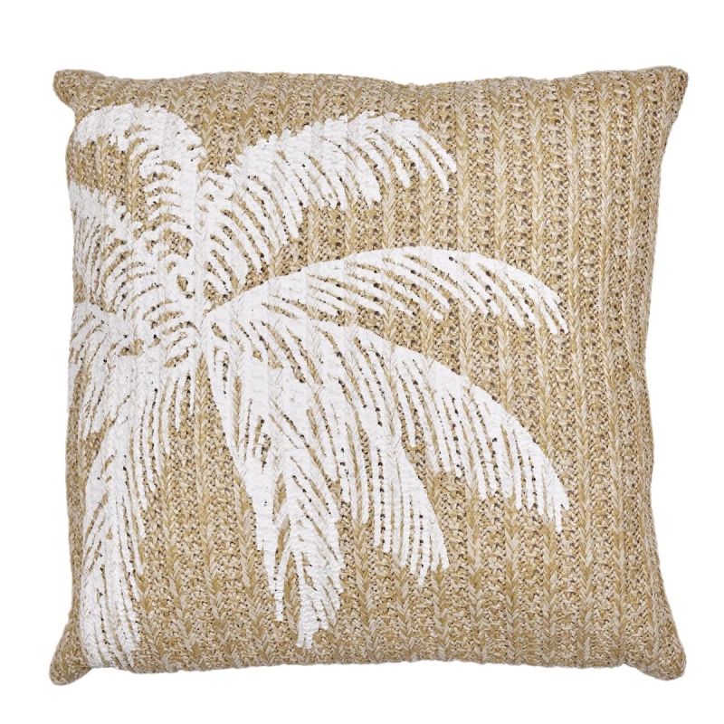 Coussin 40x40cm en polyester motif palmier coloris marron et blanc