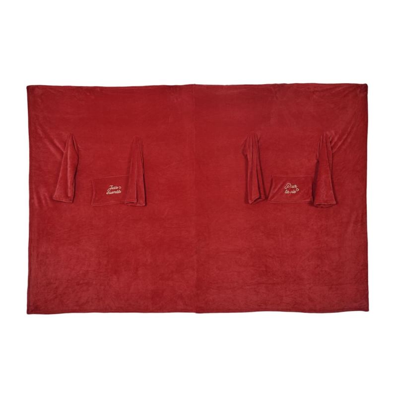 Plaid à manches double XXL (254x200cm) "pour la vie" en polyester ultra doux coloris rouge Plaid à manches double XXL (254x200cm) "pour la vie" en polyester ultra doux coloris rouge