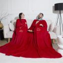 Plaid à manches double XXL (254x200cm) "pour la vie" en polyester ultra doux coloris rouge