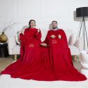 Plaid à manches double XXL (254x200cm) "pour la vie" en polyester ultra doux coloris rouge