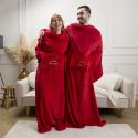 Plaid à manches double XXL (254x200cm) "pour la vie" en polyester ultra doux coloris rouge