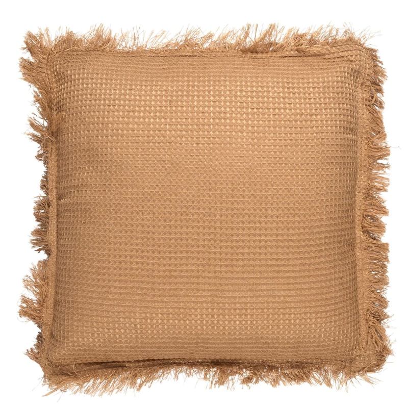 Coussin 40x40 cm déhoussable en coton style gaufré coloris ocre