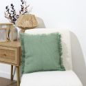 Coussin 40x40 cm déhoussable en coton style gaufré coloris vert sauge