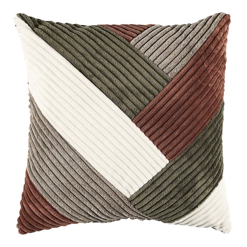 Coussin 40x40 cm en polyester style patchwork cotelé coloris marron et vert