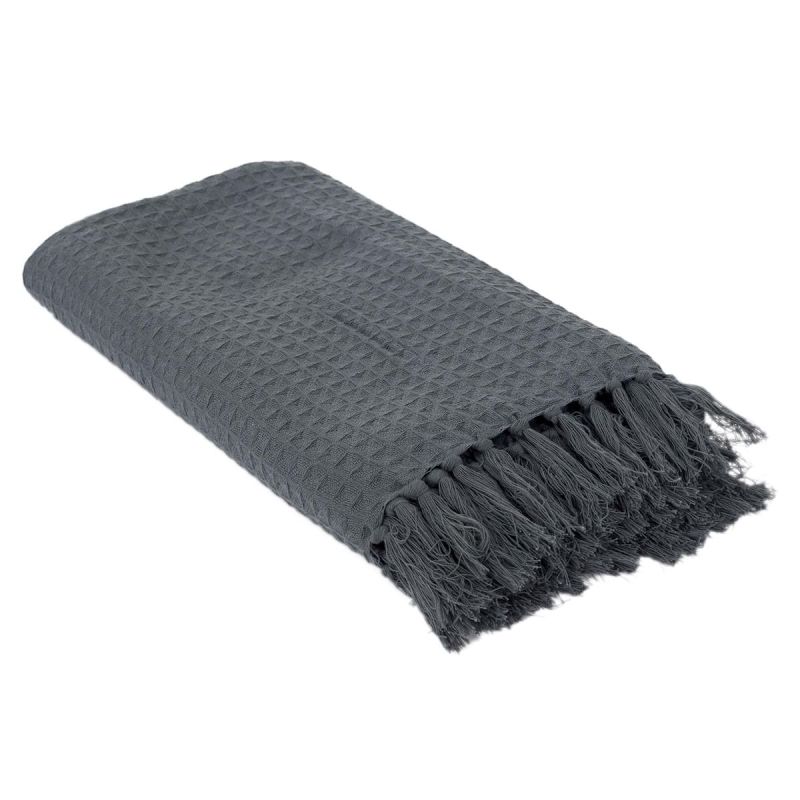 Plaid jeté de canapé 120x150cm style gaufré coloris gris anthracite Plaid jeté de canapé 120x150cm style gaufré coloris gris anthracite