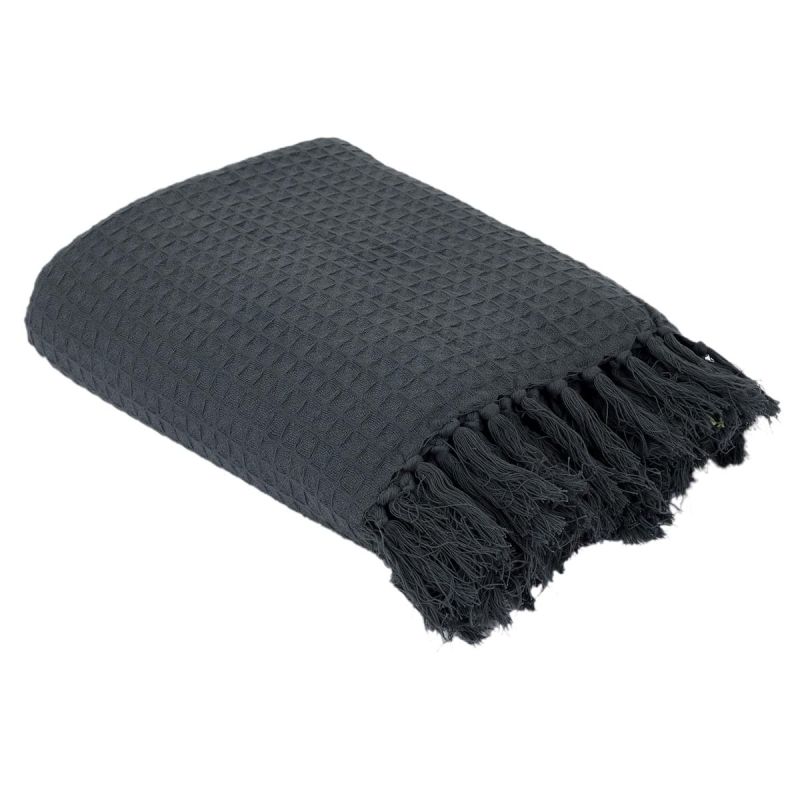 Plaid jeté de canapé 150x200cm style gaufré coloris gris anthracite Plaid jeté de canapé 150x200cm style gaufré coloris gris anthracite
