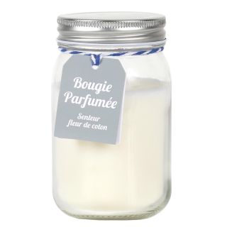 Bougie maison parfum fleur de coton dans un bocal en verre avec couvercle (H13cm)