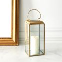 Lanterne décorative en verre avec contour en métal doré (H30cm)