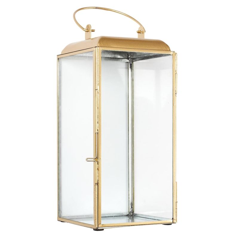 Lanterne décorative en verre avec contour en métal doré (H30cm) Lanterne décorative en verre avec contour en métal doré (H30cm)