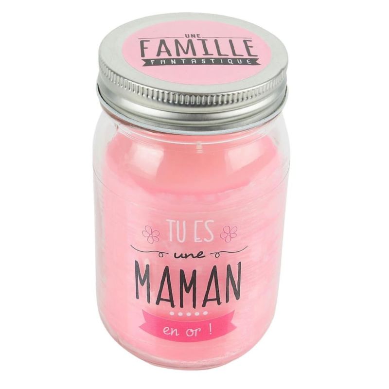 Bougie "maman" parfum fleur de printemps dans un bocal en verre avec couvercle (H13cm)