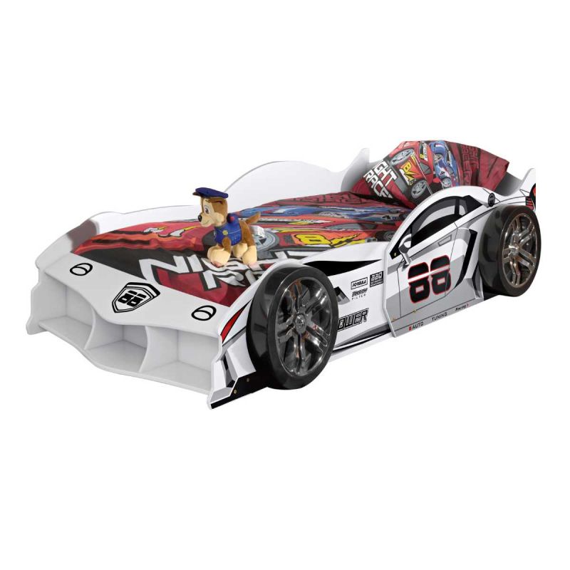 Lit Voiture de Course 90x200cm blanche - FORMULA WHITE