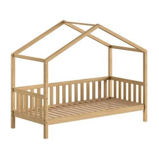 Lit maison à barrière 90x200 en chêne massif - LEIKY