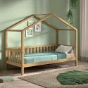 Lit maison à barrière 90x200 en chêne massif - LEIKY