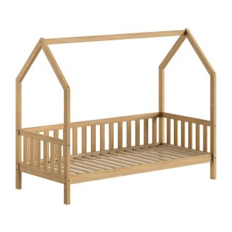 Lit cabane à barrière 90x200 en chêne massif - LEIKY