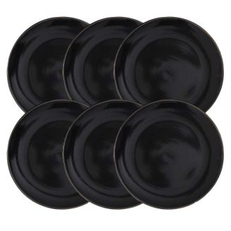 Set de 6 assiettes plates noires en céramique avec liseré doré (Ø26 cm)