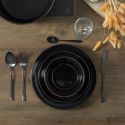 Set de 6 assiettes plates noires en céramique avec liseré doré (Ø26 cm)