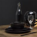Set de 6 assiettes à dessert noires en céramique avec liseré doré (Ø20 cm)