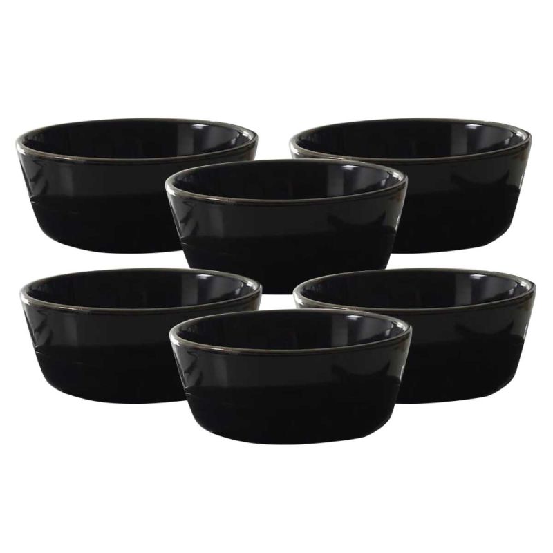 Set de 6 bols noires en céramique avec liseré doré (Ø14 cm)