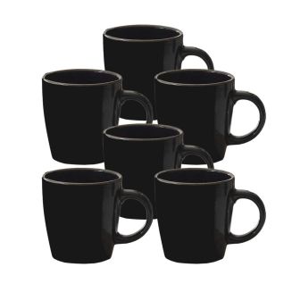 Set de 6 mugs noires en céramique avec liseré doré (Ø9,4 cm)
