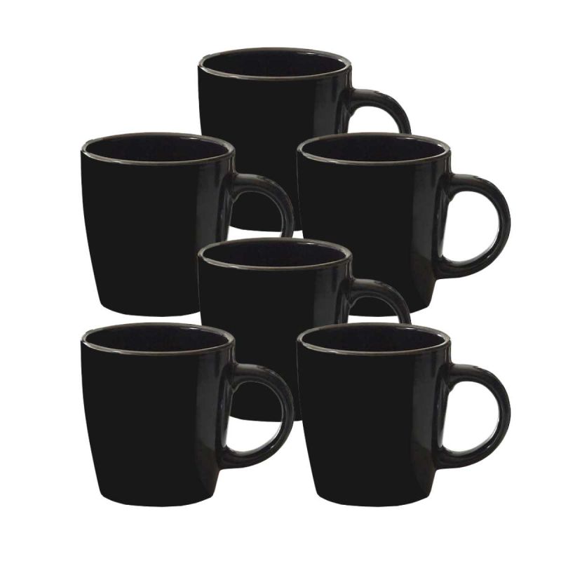 Set de 6 mugs noires en céramique avec liseré doré (Ø9,4 cm) Set de 6 mugs noires en céramique avec liseré doré (Ø9,4 cm)