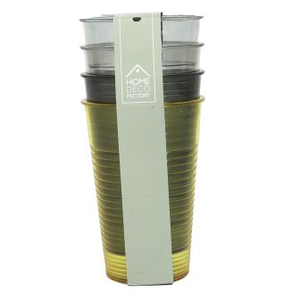 Set de 4 verres en plastique réutilisable au coloris vert, jaune et transparent