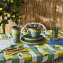 Boite de 12 couverts en plastique réutilisable au coloris vert, jaune et beige