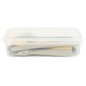 Boite de 12 couverts en plastique réutilisable au coloris vert, jaune et beige