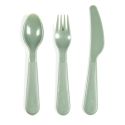 Boite de 12 couverts en plastique réutilisable au coloris vert, jaune et beige