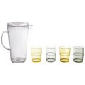 Ensemble de 1 pichet et 4 verres assortis en plastique coloré (vert, jaune, transparent)