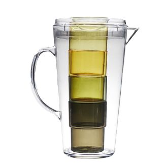 Ensemble de 1 pichet et 4 verres assortis en plastique coloré (vert, jaune, transparent)