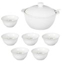 Service à soupe en céramique blanche avec soupière (2,7 L), louche et 6 bols (25 cl)