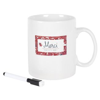 Mug XXL 80cl en céramique blanc avec message “Merci pour cette année” et feutre effaçable