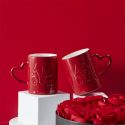 Set de 2 mugs rouges en céramique avec inscription “Amour” (30 cl)