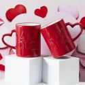 Set de 2 mugs rouges en céramique avec inscription “Amour” (30 cl)