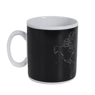 Mug thermoreactif XXL 70 cl en céramique noire avec carte du monde