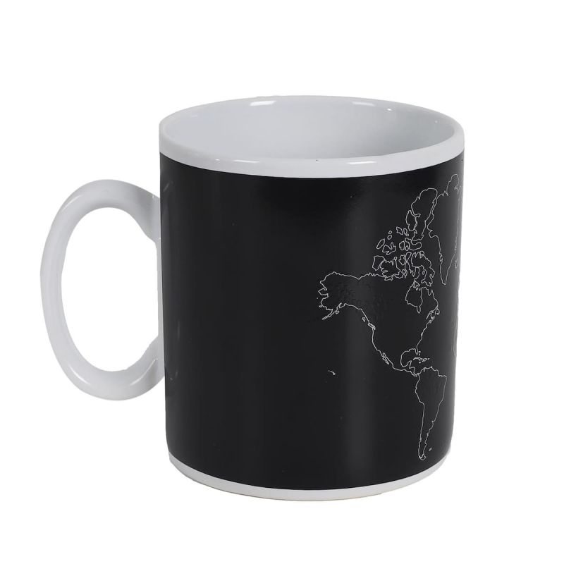 Mug thermoreactif XXL 70 cl en céramique noire avec carte du monde
