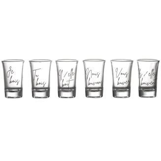 Set de 6 verres à shot en verre avec message “Conjugaison du verbe boire” (45 ml)