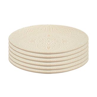 Set de 6 assiettes plates en céramique beige motif mandala (Ø27 cm)