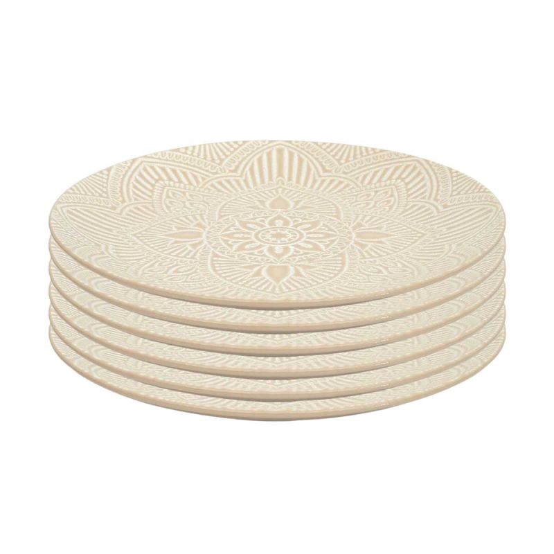 Set de 6 assiettes plates en céramique beige motif mandala (Ø27 cm) Set de 6 assiettes plates en céramique beige motif mandala (Ø27 cm)