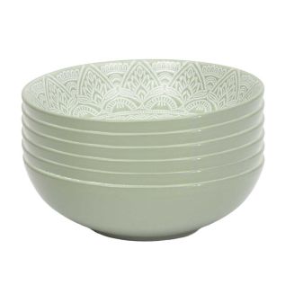 Set de 6 assiettes creuses en céramique verte motif mandala (Ø18,5 cm)