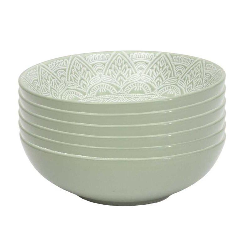 Set de 6 assiettes creuses en céramique verte motif mandala (Ø18,5 cm) Set de 6 assiettes creuses en céramique verte motif mandala (Ø18,5 cm)