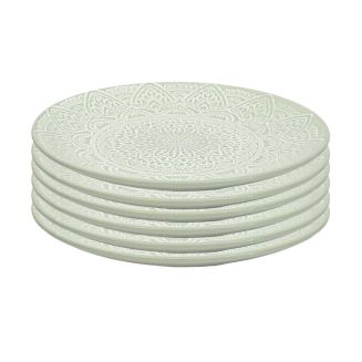 Set de 6 assiettes plates en céramique verte motif mandala (Ø27 cm)