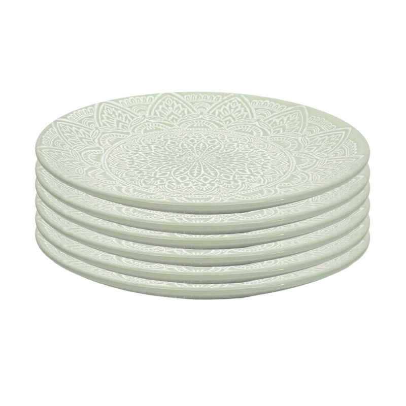 Set de 6 assiettes plates en céramique verte motif mandala (Ø27 cm) Set de 6 assiettes plates en céramique verte motif mandala (Ø27 cm)