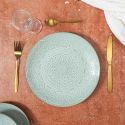 Set de 6 assiettes plates en céramique verte motif mandala (Ø27 cm)