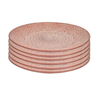 Set de 6 assiettes plates en céramique terracotta motif mandala (Ø27 cm)