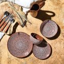 Set de 6 assiettes plates en céramique terracotta motif mandala (Ø27 cm)