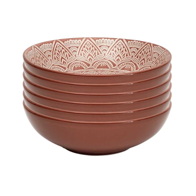 Set de 6 assiettes creuses en céramique terracotta motif mandala (Ø18,5 cm) Set de 6 assiettes creuses en céramique terracotta motif mandala (Ø18,5 cm)