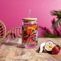 Verre de 45 cl avec couvercle en bambou et paille paradis exotique