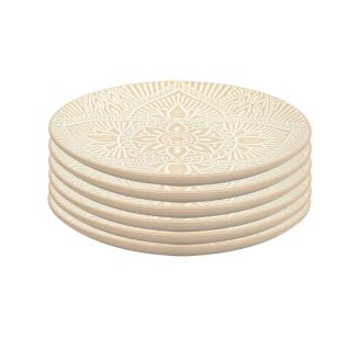 Set de 6 assiettes à dessert en céramique beige motif mandala (Ø19,5 cm)