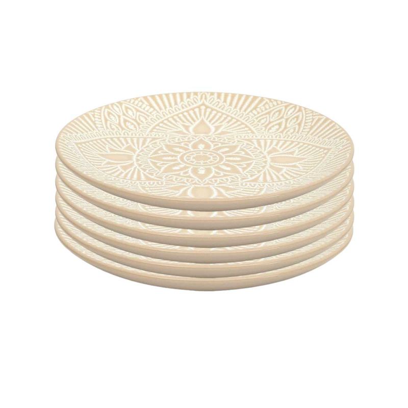 Set de 6 assiettes à dessert en céramique beige motif mandala (Ø19,5 cm) Set de 6 assiettes à dessert en céramique beige motif mandala (Ø19,5 cm)